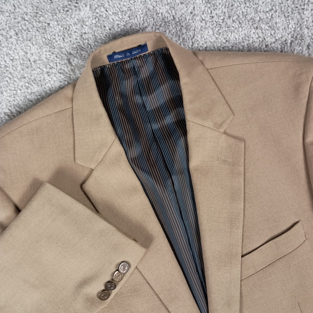 Alan Flusser Tan Polyester Blend Men's Blazer 42S